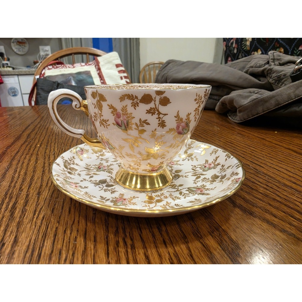 Tuscan DuBarry Rose Pink Gold Teacup & Saucer Chintz Bone China
